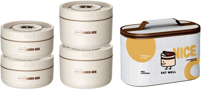 CSOKOW 도시락통 야영 직장인 보온 전자레인지 다용도 층간 밀폐 도시락, 1세트, 화이트 4단