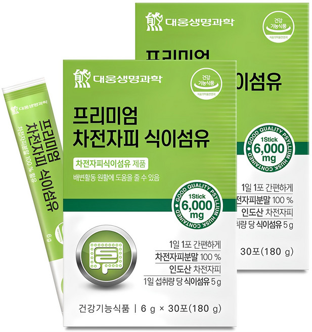 대웅생명과학 프리미엄 차전자피 식이섬유 분말스틱, 180g, 2개