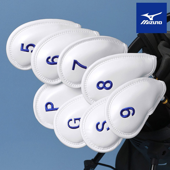 미즈노 코리아 아이언 커버 RB 로고 자수 골프 헤드커버 8개 세트, 화이트, 1세트