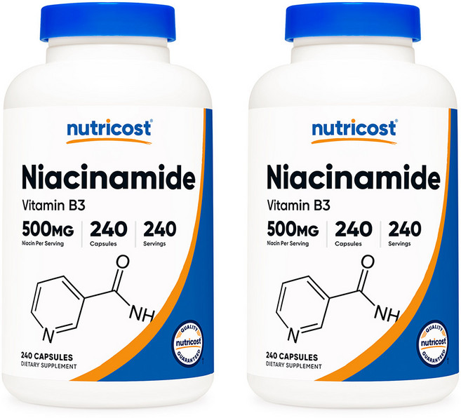 Nutricost Niacinamide (Vitamin B3) 뉴트리코스트 나이아신아마이드 비타민B3 500mg 240캡슐 2팩, 240정, 2개