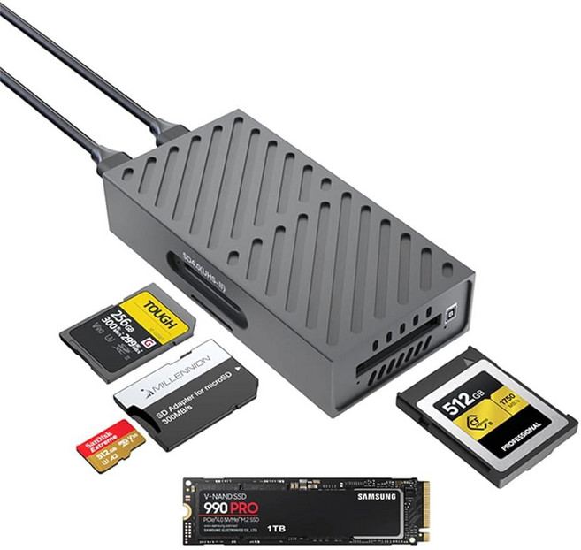 3-in-1 M.2 NVMe SSD 및 CFexpress B 타입 및 SD 카드 리더기 및 인클로저 USB3.2 타입 C 10Gbps 무소음 팬 액티브 냉각 M1/M2/M, 3-in-1 M.2 NVMe SSD 및 CFexpres