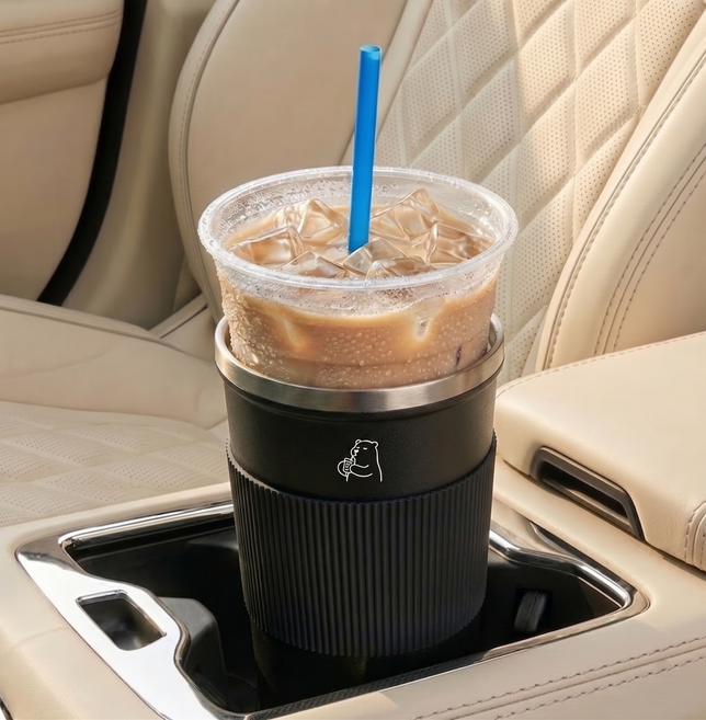 메디닥 대용량 보냉 보온 차량용 커피 컵홀더, 대용량 실버블랙, 1개