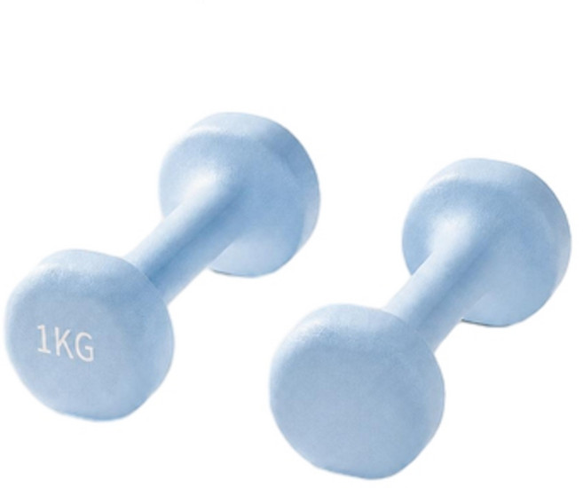 女士實心鑄鐵浸塑小啞鈴, 天藍色1kg*2只, 1個