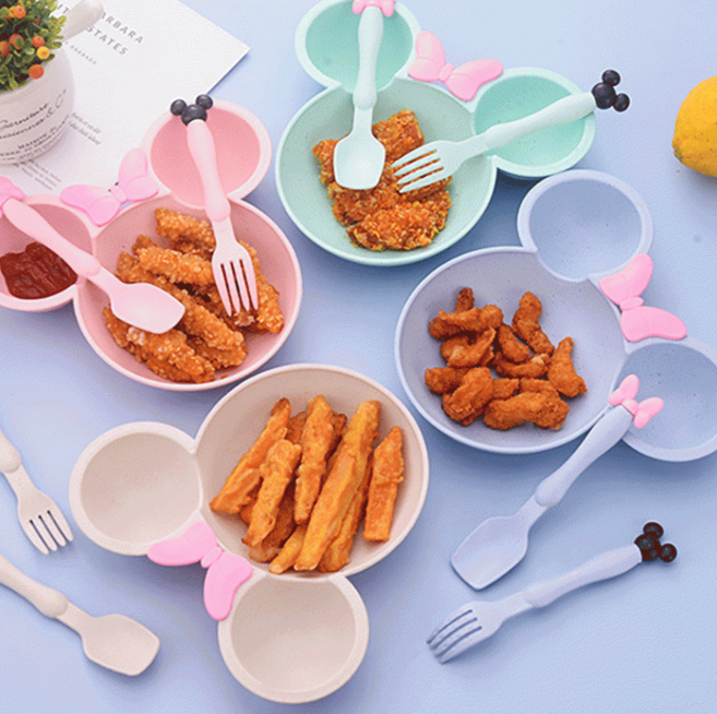 연상연하 식판 + 수저 세트 간식 어린이 나눔 접시 유아 캐릭터, 아이보리, 2세트