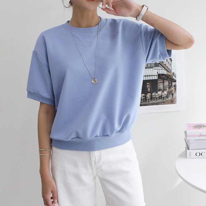 마이쏭 아이디삼각반팔맨투맨 여성용 빅사이즈 오버핏 롱티 반팔 데일리룩 박스티 루즈핏 맨투맨 삼각 반팔맨투맨