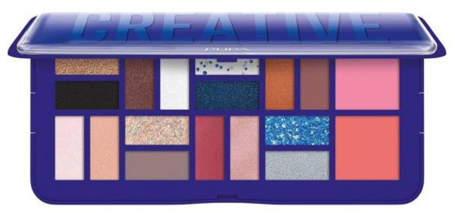 뿌빠 Pupa 밀라노 메이크업 팔레트 L 005 블루 20.1g 18색 아이섀도우 및 블러쉬 매트 쉬머 메탈릭 벨벳, 1개