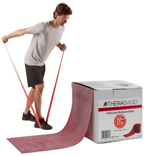 THERABAND 저항 밴드 45.2m(50야드) 롤 헤비 그린 논 라텍스 전문 탄성 밴드 상체 및 하체 운동 물리 치료 필라테스 재활용 디스펜서 박스 레벨 4, Red | Medium