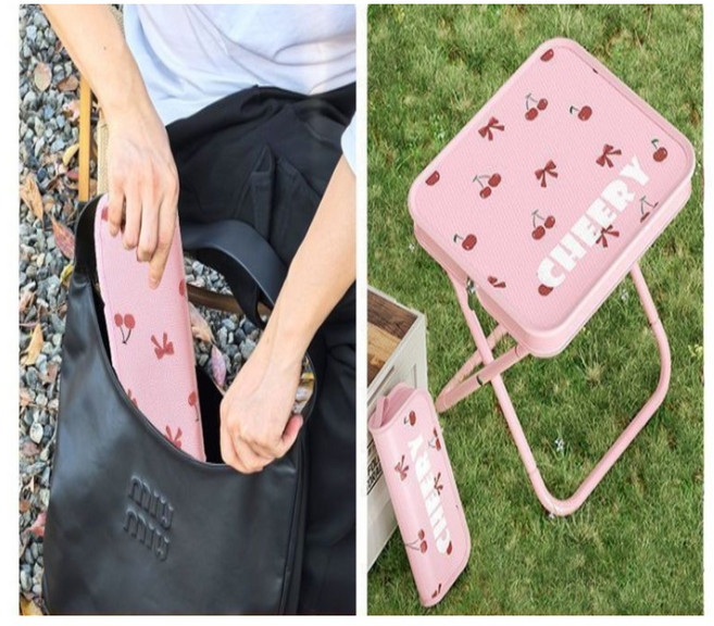 다온 파우치형 초경량 휴대용 체리 의자 1EA, 체리 분홍, 1세트