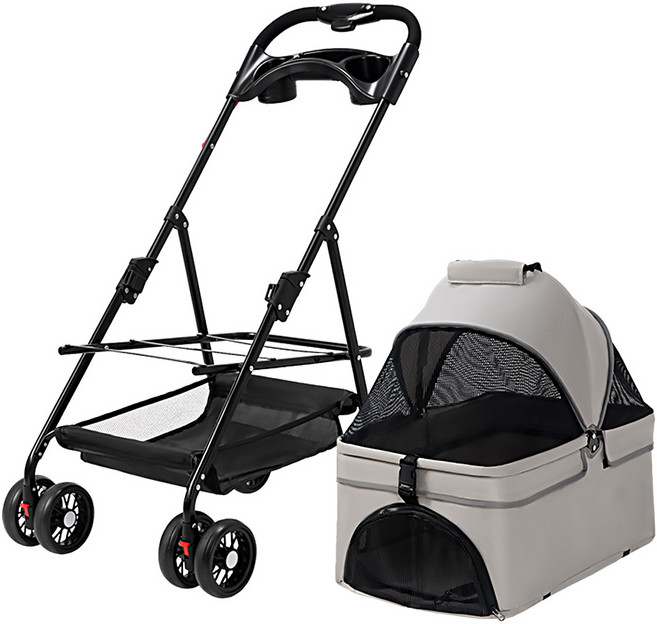 민트스쿨 반려동물 유모차 원터치 접이식 분리형, 그레이, 1개