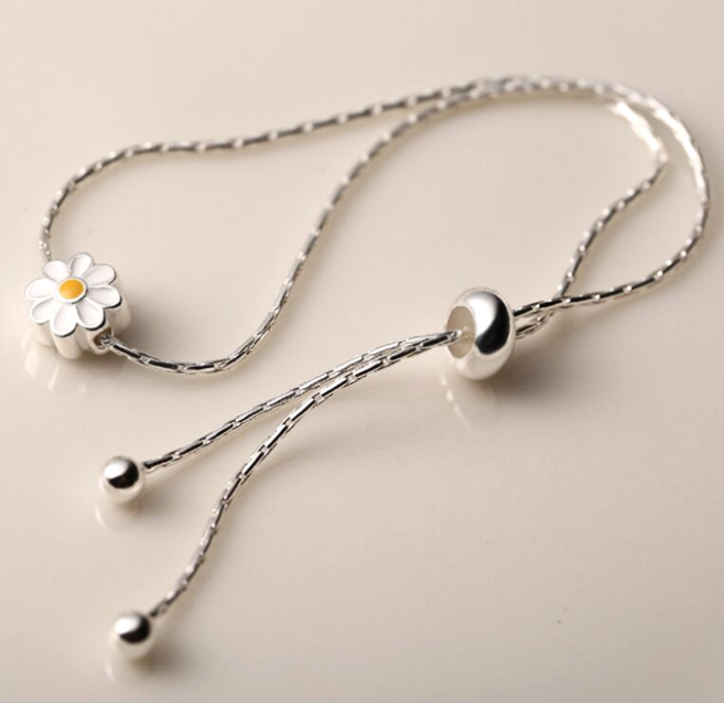 로니엔 실버925 볼체인 플라워 포인트 은팔찌 심플 데일리 꽃팔찌