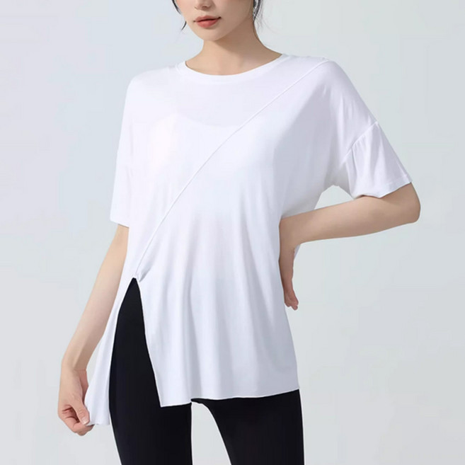 쿨쉐어 여성용 오버핏 옆트임 커버업 요가 필라테스 반팔 티셔츠 운동복