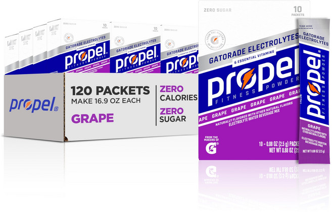 프로펠 전해질 강화 물 음료 믹스 파우더 패킷 포도 무칼 Propel Electrolyte Enhanced Water Drink Mix Powder Packets Grape, 1개, 0mg