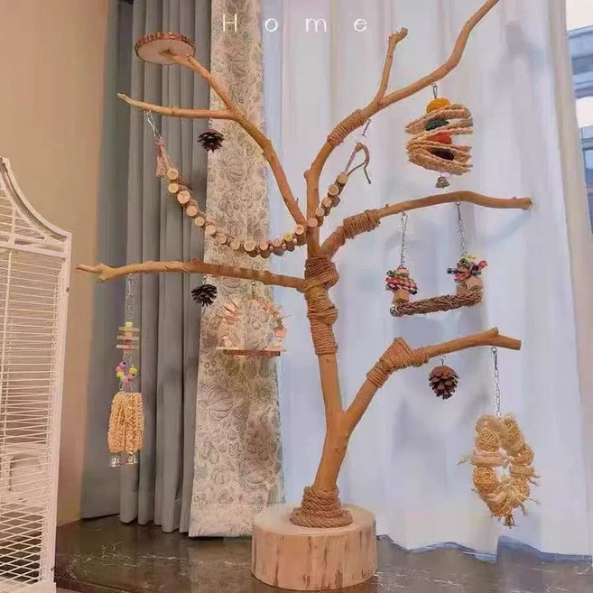 앵무새장난감 앵무새횟대 용품 앵무 새 그네, 건조 가지, 1개, 0.9m 가위 새장.가지+목통+마끈 A