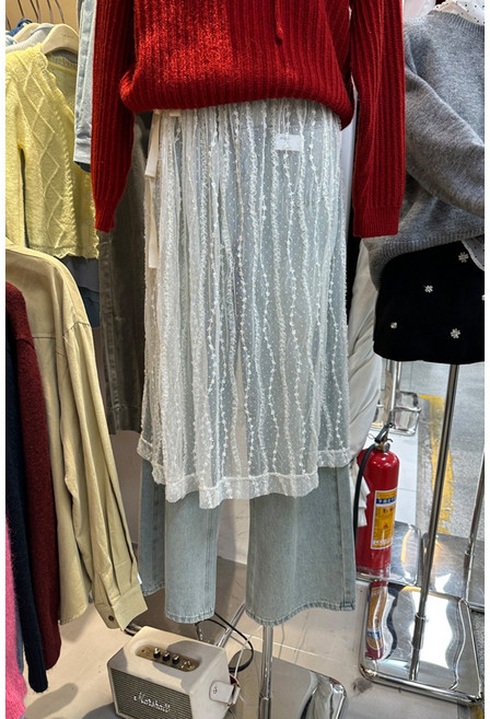 꽃자수 플라워 레이어드 오픈 랩스커트