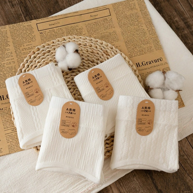 Tavoe사계절 순면 여성 팬티 무염색 본백 고탄력 데일리 이너웨어 편안한 착용감4개입T258-025