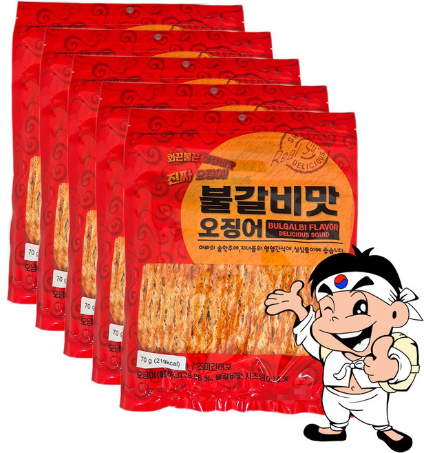 [가락시장갑룡씨] 불갈비 맛 오징어 70g/ 5개, 70g, 1세트