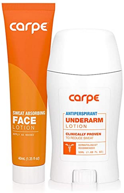 Carpe 발한억제제 겨드랑이 & 얼굴 패키지 거래(1개의 겨드랑이 임상 강도 1개의 얼굴 땀 흡수) 과도한 땀 차단 피부과 전문의 추천, 1개, 40ml