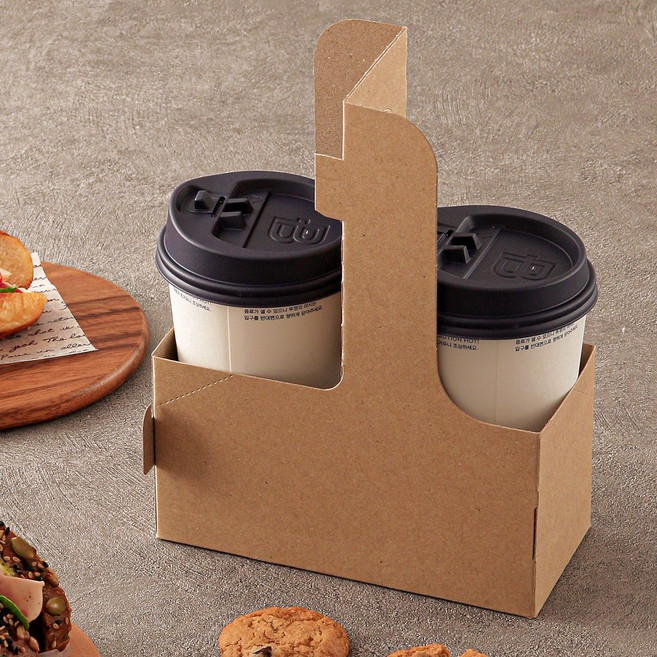 펄로스 커피 캐리어 2구 테이크아웃 크라프트 무지, 1세트, 200개입