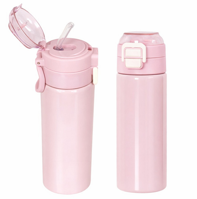 캐시리 비비 실리콘 빨대 스텐 텀블러 초등학생텀블러 보온병, 1개, 500ml, 피치핑크