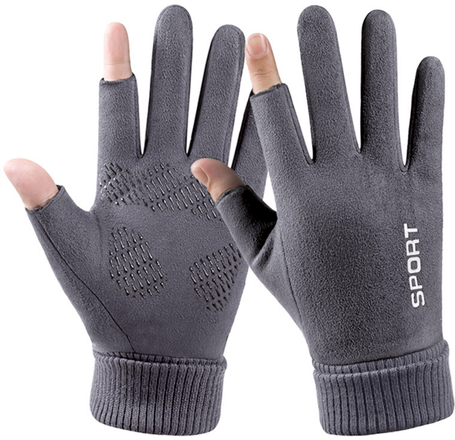 겨울 방한 스웨이드 손가락 오픈 스포츠 장갑 핑거 오픈 터치 라이더 낚시 등산 배달대행, 그레이_