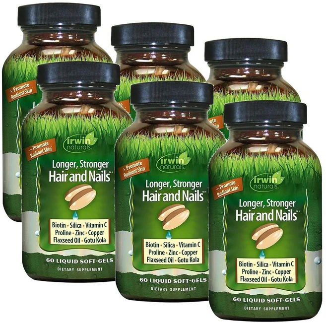 어윈내추럴스 롱거 스트롱거 헤어앤드네일 소프트젤 Irwin Naturals Hair and Nails Biotin, 60정, 6개 - 쿠팡