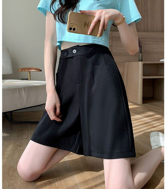寬褲 女款 西裝短褲 高腰 A字 五分褲 韓版休閒褲