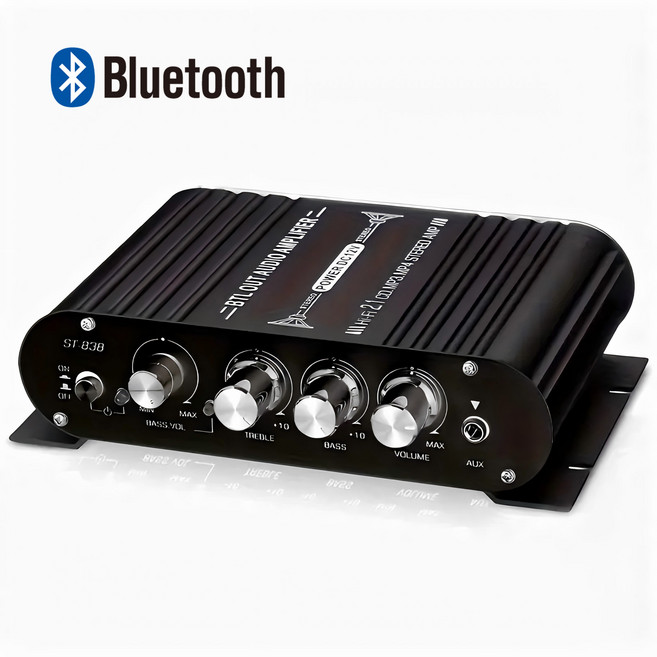 프리라이프 - 소형 블루투스 앰프 2.1채널 Hi-Fi 오디오 엠프 + 아답터, A 블랙, ST-838