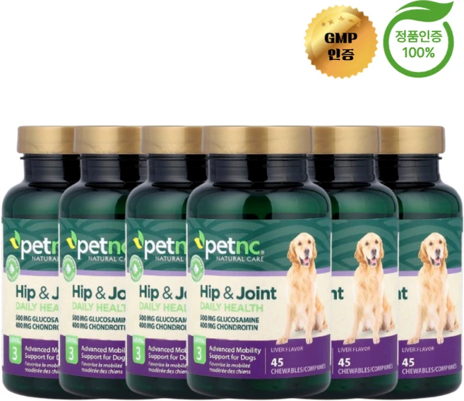 3+3 petnc 강아지 고관절 관절 3단계 츄어블 45정, 6개 - 쿠팡