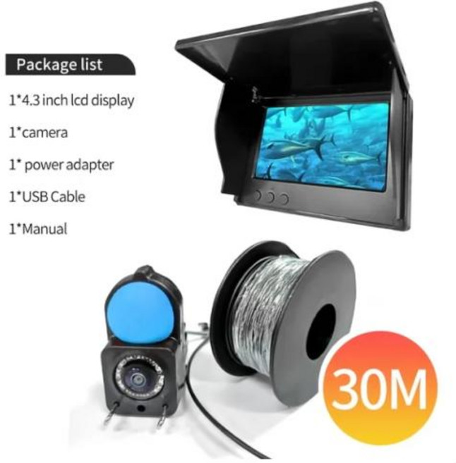 어류탐지기 어군탐지기 휴대용 수심 측정기 1080 4.3 인치 어군 탐지기 수중 220 ° 낚시 카메라 야간 투시경, 없음, 1개, 1) 30m