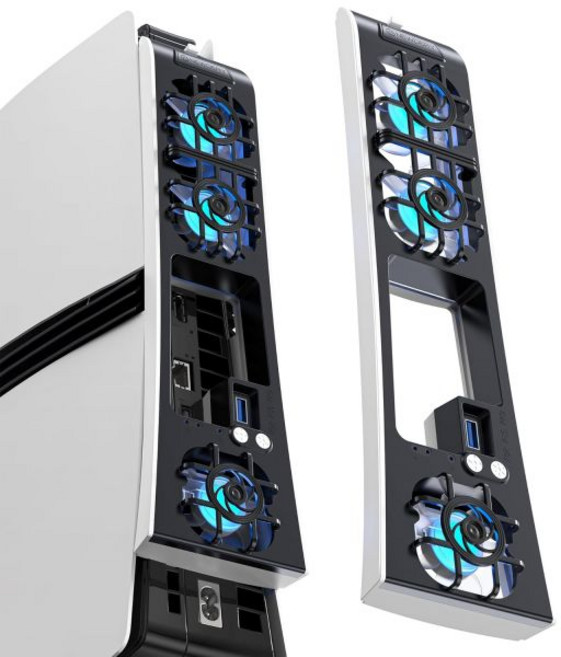 NEWDERY PS5 프로용 냉각 팬 업그레이드된 9블레이드 및 더 큰 팬 조용한 쿨러 자동 속도 조절 추가 USB 3.0 포트 및 LED 조명 포함 PS5 프로 전용, PS5 Pro용 뉴데리 쿨링 팬 업그레이드된 9 블레이