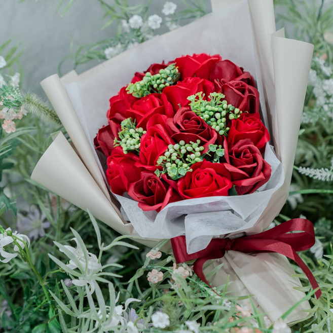 지오머스 꽃다발 비누꽃다발 조화 비누꽃 꽃, 1개, 레드