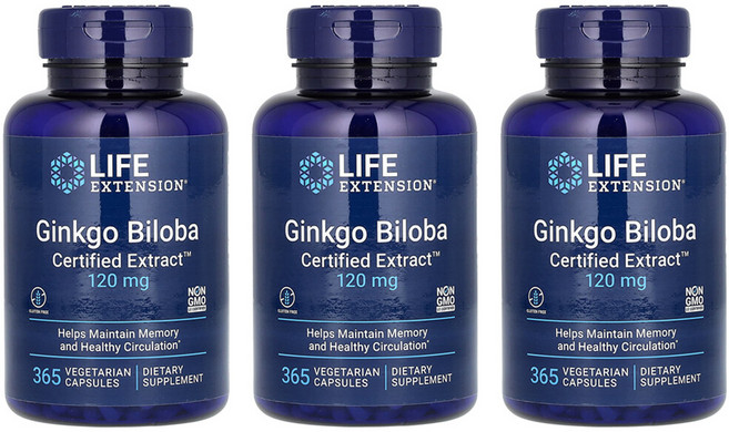 라이프익스텐션 3개X 징코 빌로바 은행 120mg 베지 캡슐 365정, 365개입, 3개