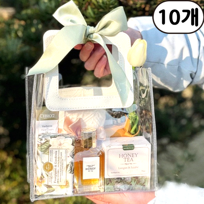 브루져 투명 선물 쇼핑백 결혼식 돌잔치 답례품 포장백, 10개, 화이트