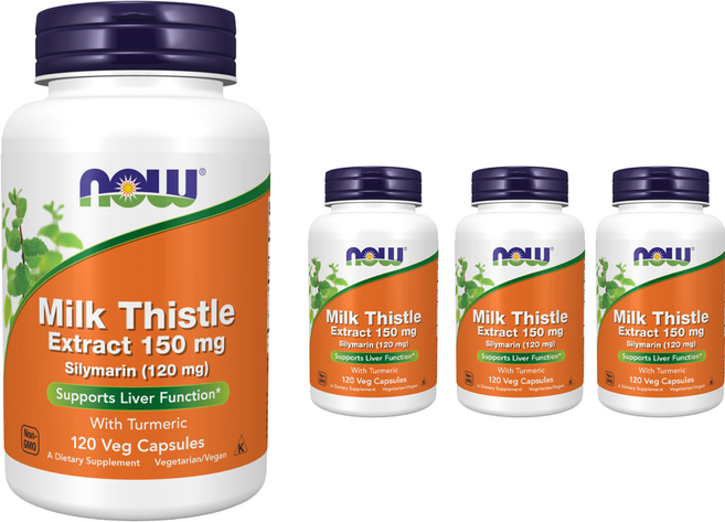 나우푸드 실리마린 밀크 시슬 추출물 터메릭 포함 150mg 베지 캡슐, 120정, 4개