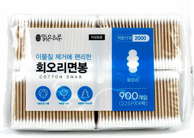 거산통상 맑은하루 OPP 회오리면봉 900개입(225개x4p), 1개, 900개입