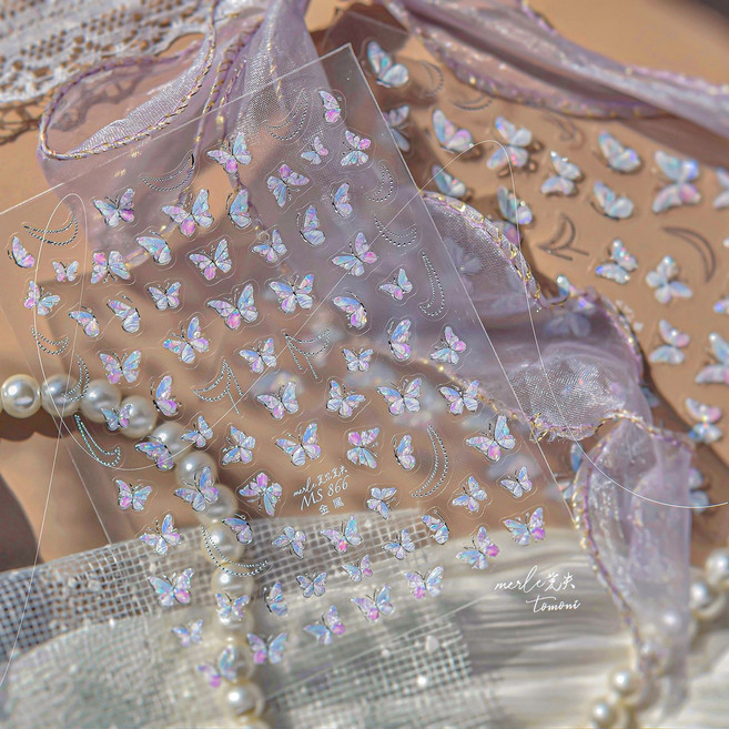 토모니 MS866 자개 나비 네일 스티커, 1개, 골드