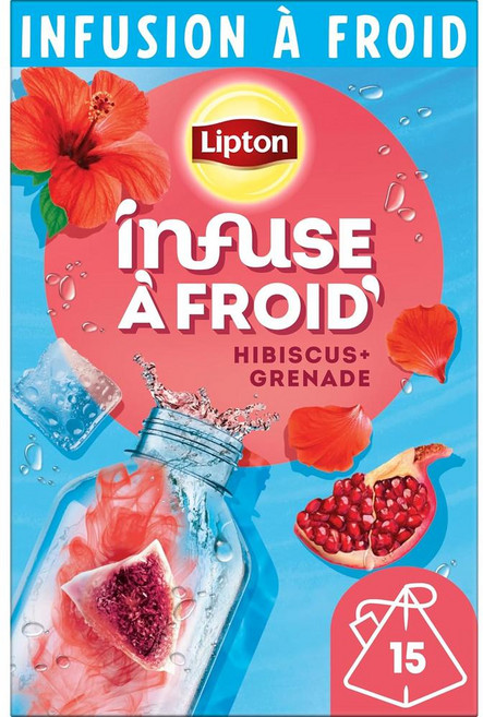 프랑스 립톤 Lipton Hibiscus Pomegranate Cold Infusion 히비스커스 석류 콜드 인퓨전 아이스티 티백, 2개, 15개입
