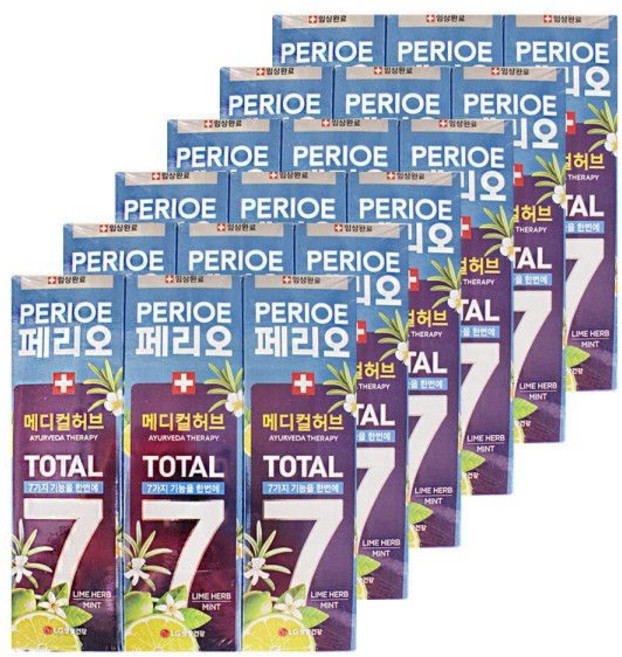 엘지 페리오 토탈7 치약 아유르베다 테라피 메디컬허브 라임 허브민트 100g 3입 6개