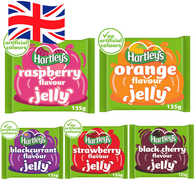 135g 5개 하틀리 젤리 세트 오렌지 스트로베리 라즈베리 블랙체리 블랙커런트맛 Hartleys Jelly 135G