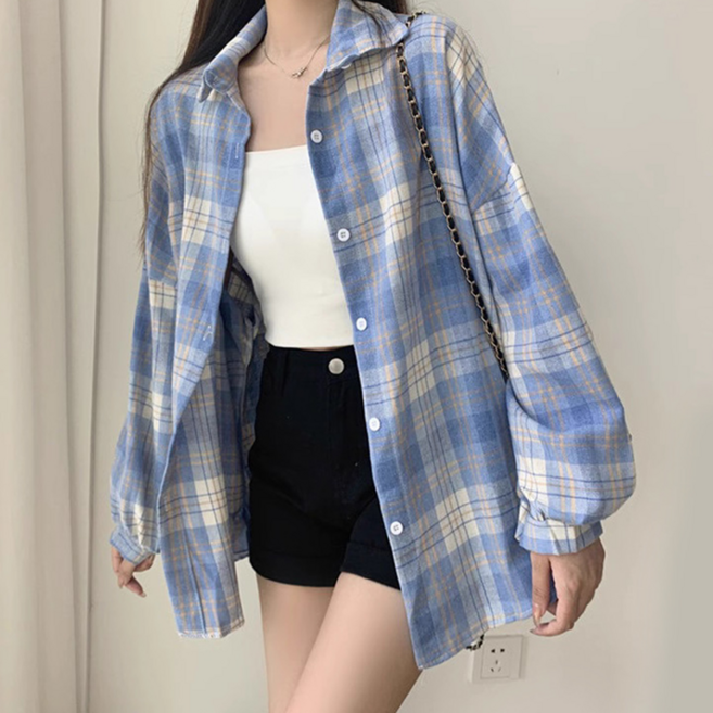 데일리쮸 여성 루즈핏 체크 셔츠 남방