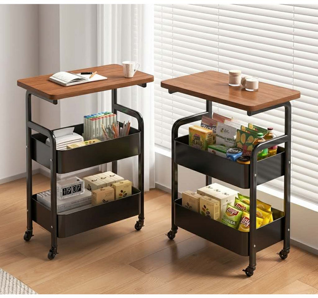 다유미 이동식 튼튼한 철제 3단 360도 회전형 트롤리, 블랙