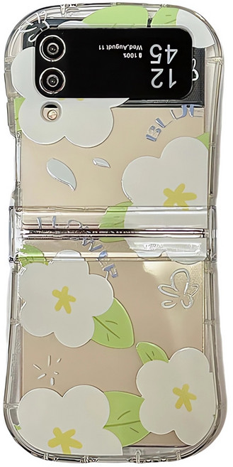 갤럭시 z플립3 z플립4 z플립5 z플립6 z플립7 힌지보호 휴대폰케이스 투명 실리콘 화이트 빅 플라워