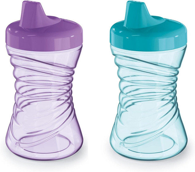 NUK 펀 그립 하드 스파우트 방수 시피 컵 10온스 2팩 - BPA 프리, Blue/Purple, 10 Ounces, Sippy Cup
