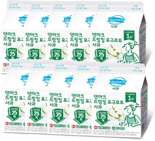 덴마크 드링킹요구르트 사과, 10개, 275ml