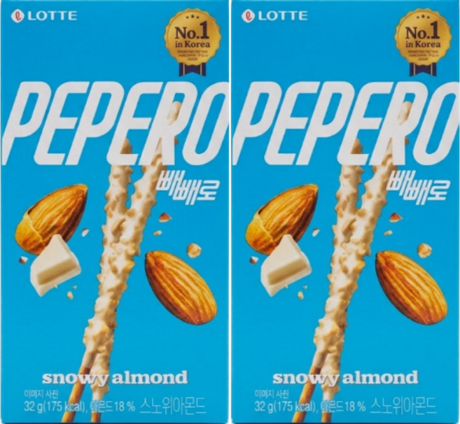 롯데웰푸드 빼빼로 스노위 아몬드, 32g, 2개