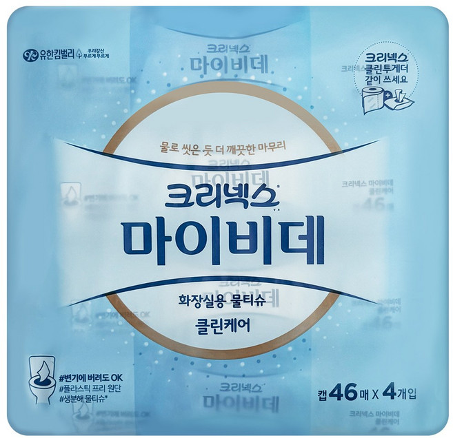 마이비데 화장실용 물티슈 비데티슈 캡형, 129g, 46매, 4개