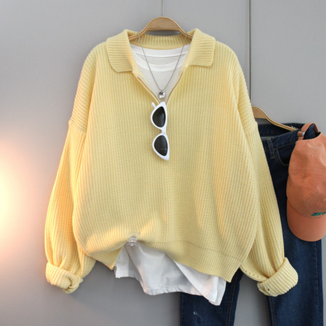 달콩 여성 빅사이즈 루즈핏 피넛카라오버핏니트