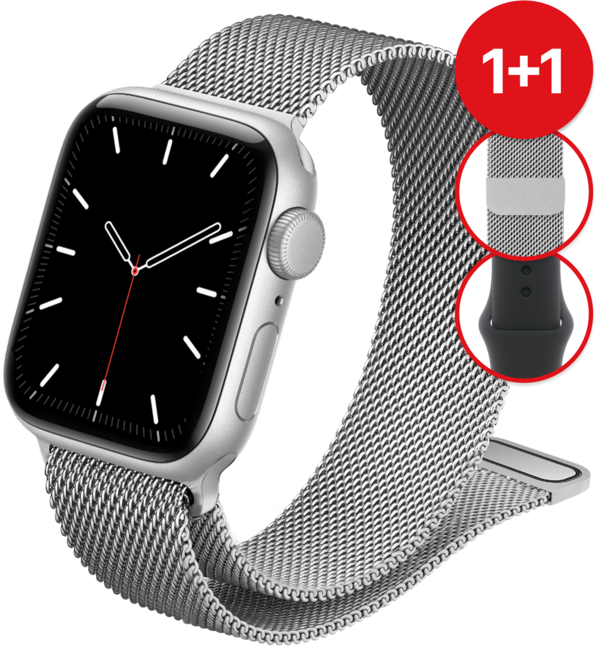네노타 애플워치 스트랩 밀레니즈 루프 메탈 밴드, 1세트, 실버+블랙 실리콘 증정