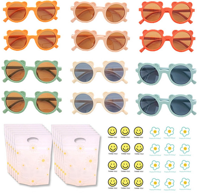 [미포리댁] 어린이집 생일 답례품 선물 유치원 구디백 어린이 아동 유아 키즈 아기 선글라스 UV400, 12개, 곰돌이 선글라스+데이지 지퍼백