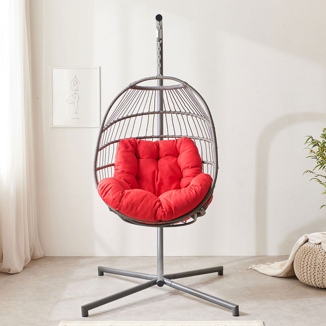[수오] 폴드 접이식 1인 흔들 그네의자 (SO_A033) 거실 테라스 카페 인테리어, 레드(SO_A033), 1개